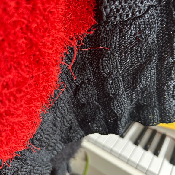 Vintage 80s 90s Red and Black Christmas Floral Patch Teddy Pullover Sweater XXL - Picture 11 of 16